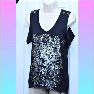 Guess Cold Shoulder Graphic T-shirt Top